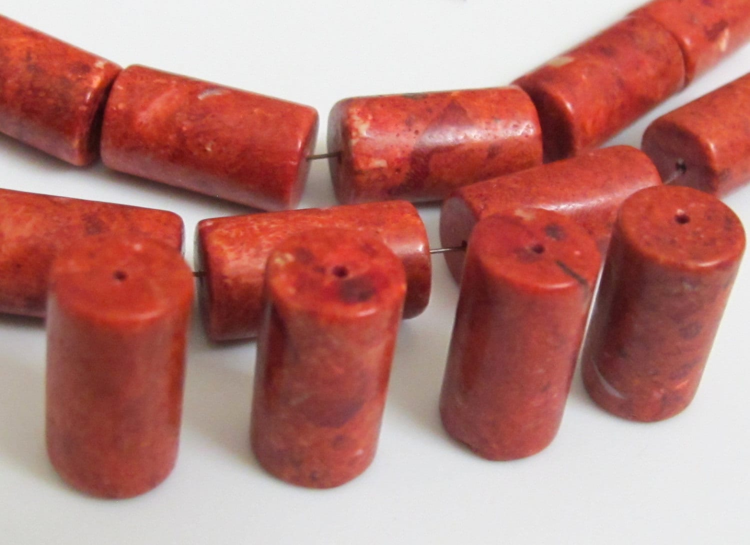 Red rustic sponge coral Barrel shape tube beads - 2 beads - GM023