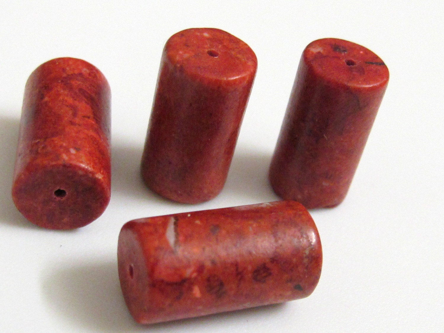 Red rustic sponge coral Barrel shape tube beads - 2 beads - GM023