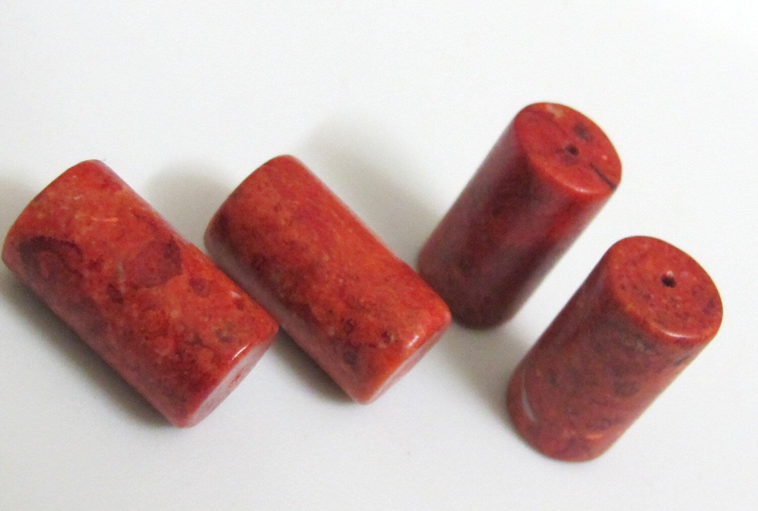 Red rustic sponge coral Barrel shape tube beads - 2 beads - GM023