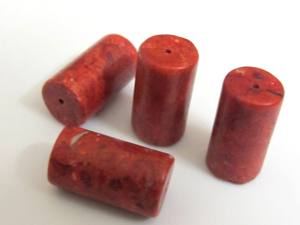 Red rustic sponge coral Barrel shape tube beads - 2 beads - GM023