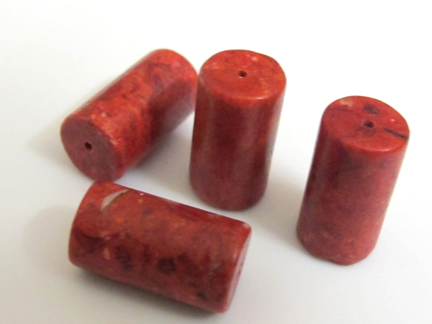 Red rustic sponge coral Barrel shape tube beads - 2 beads - GM023