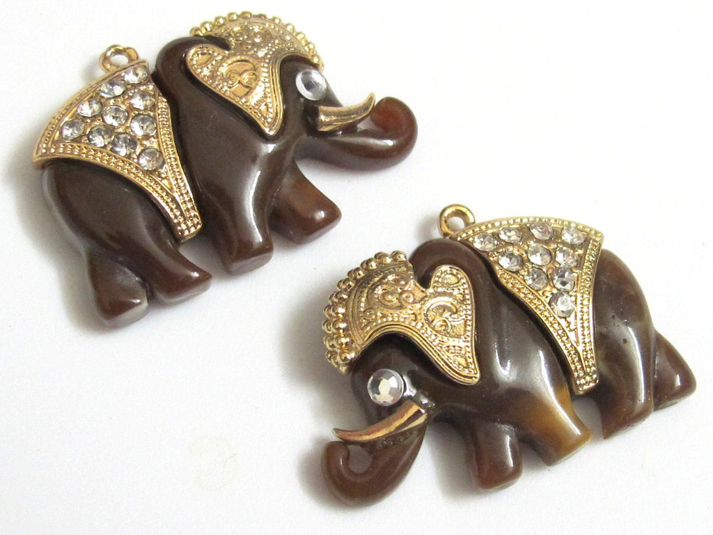 2 pieces - Resin elephant charms with sparkly rhinestones - SP005A