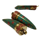 1 pendant - Tibetan brass tribal pendant floral design with turquoise inlay - PM405M