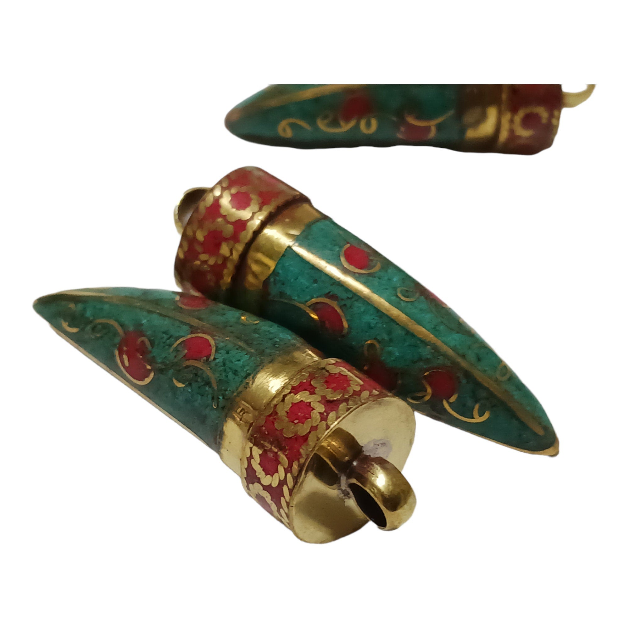 1 pendant - Tibetan brass tribal pendant floral design with turquoise inlay - PM405M