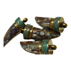 1 Pendant - Tibetan horn shape Brass pendant with MOP shell inlay - PM405H