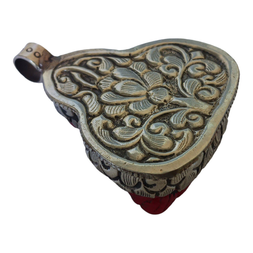 Tibetan Laughing buddha Pendant antiqued silver finish filigree floral work resin pendant handmade Nepal PM124L