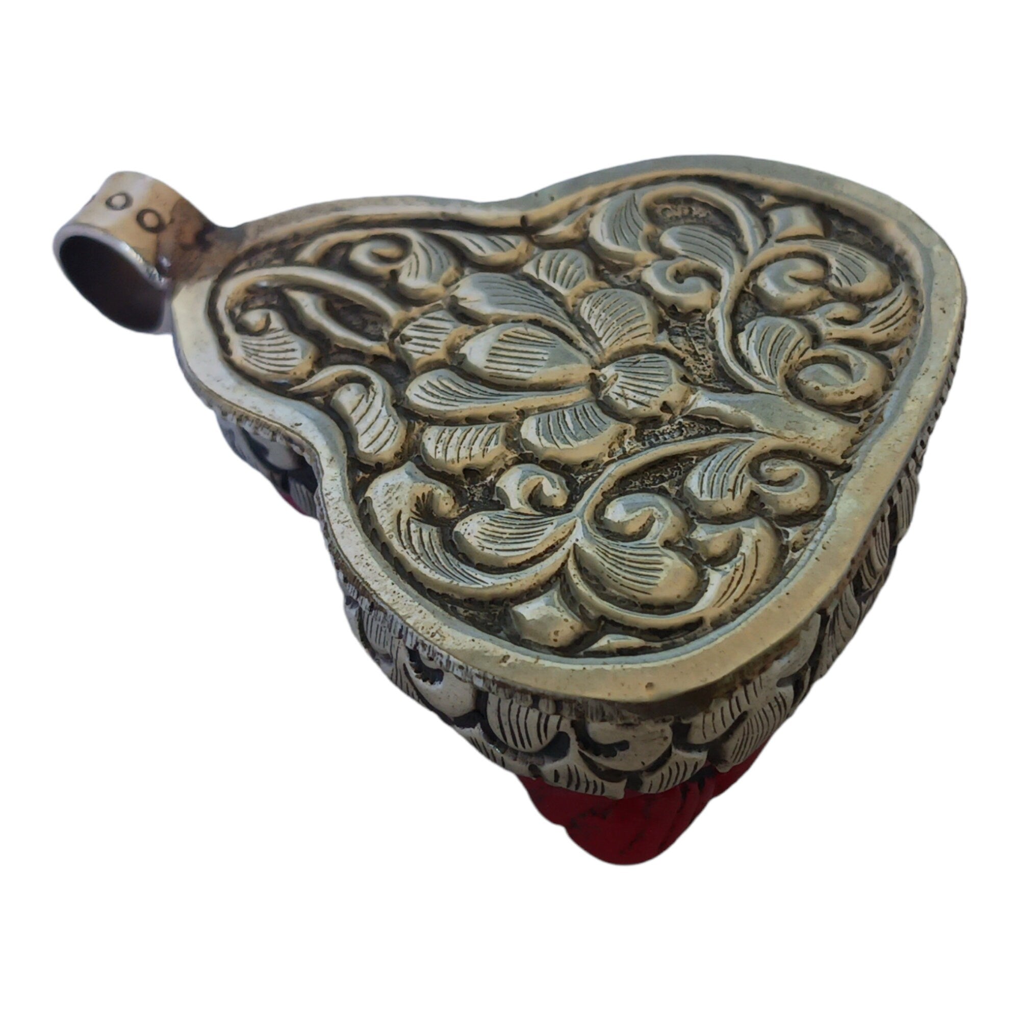 Tibetan Laughing buddha Pendant antiqued silver finish filigree floral work resin pendant handmade Nepal PM124L