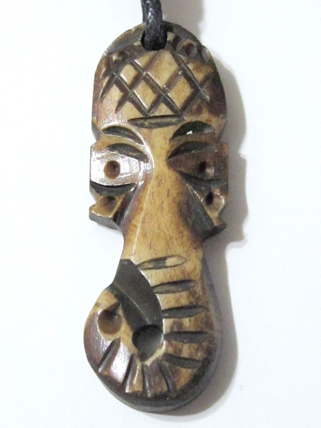 Ganesha head intricately carved recycled cattle bone pendant - PB007