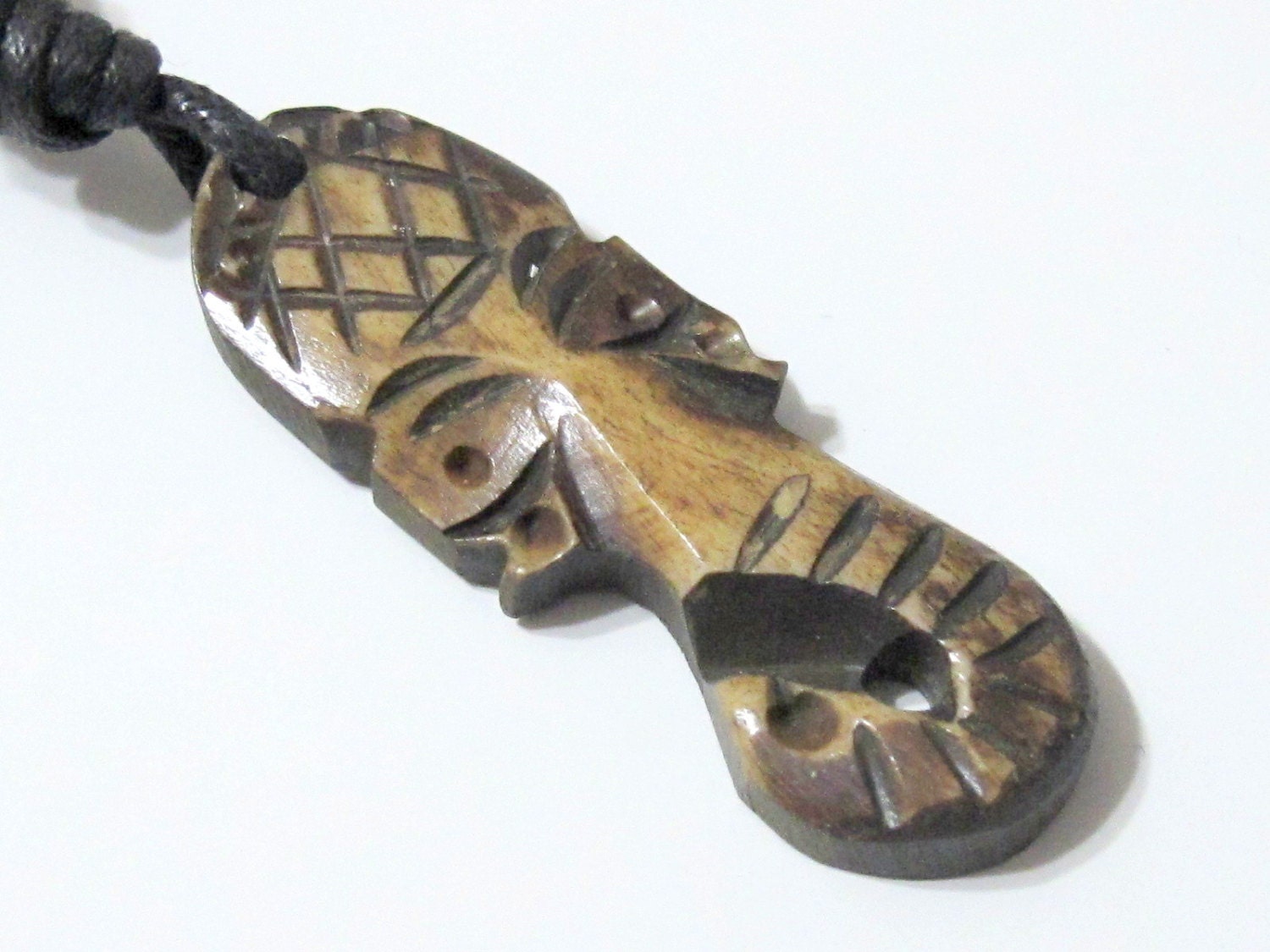 Ganesha head intricately carved recycled cattle bone pendant - PB007