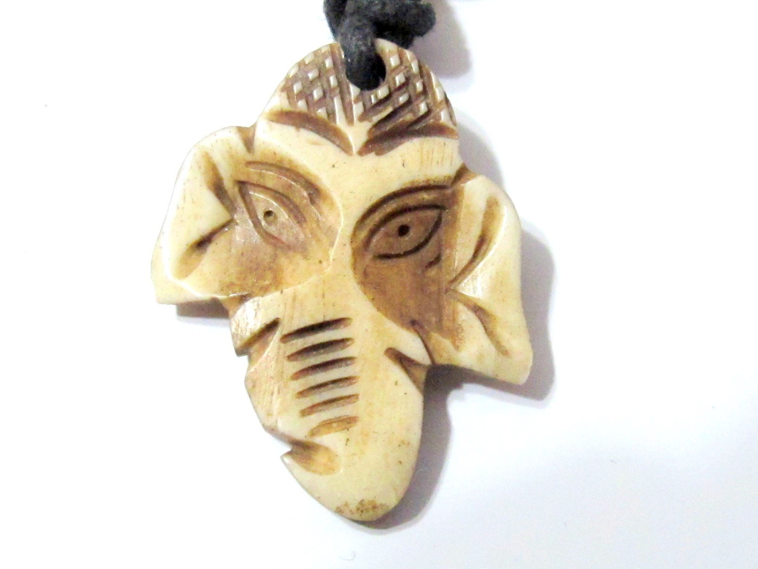 Ganesha head intricately carved yak recycled cattle bone pendant - PB011
