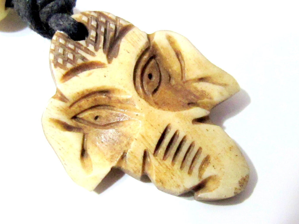 Ganesha head intricately carved yak recycled cattle bone pendant - PB011