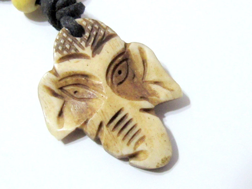 Ganesha head intricately carved yak recycled cattle bone pendant - PB011