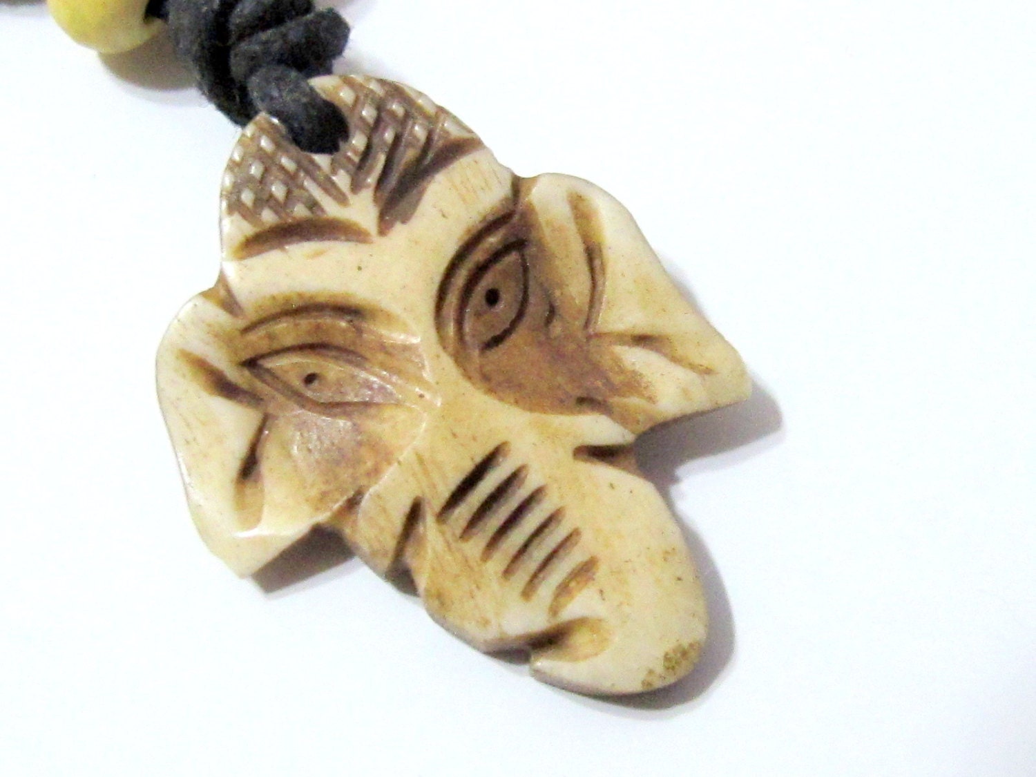Ganesha head intricately carved yak recycled cattle bone pendant - PB011