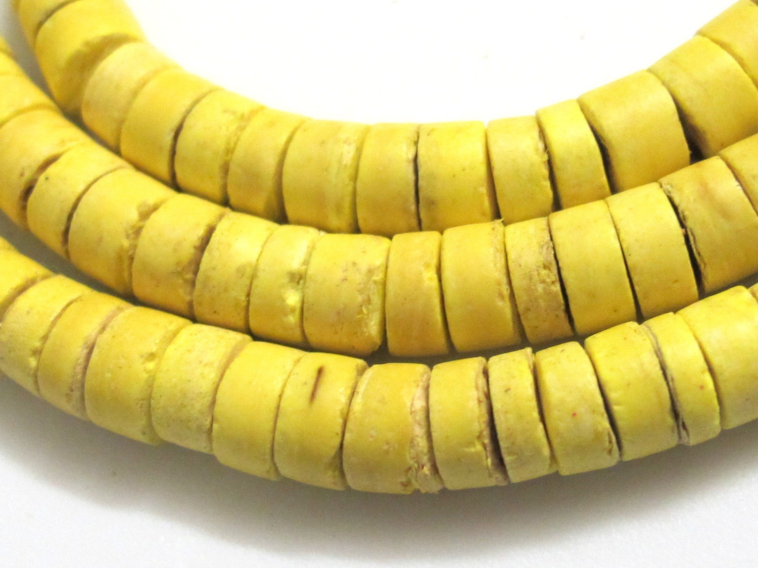 Yellow rondelle natural coconut beads long strand 22 inches - NB018