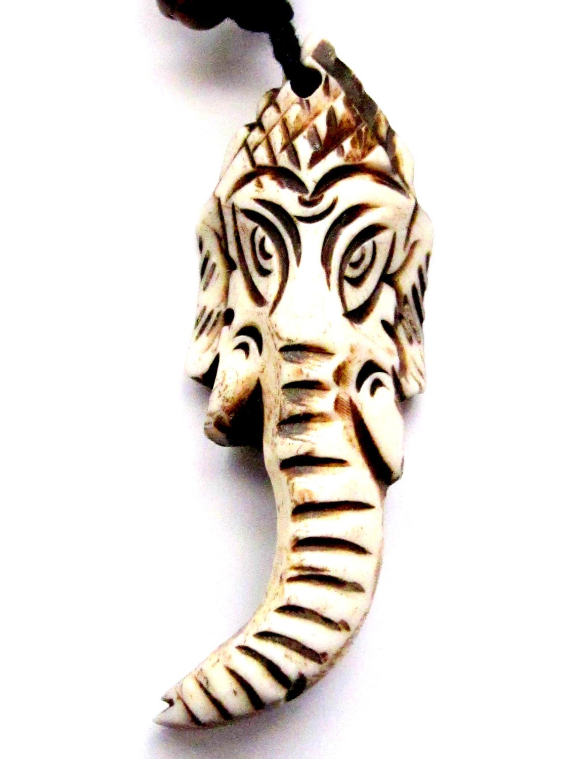 Carved Ganesha recycled cattle bone pendant - PB028