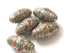 2 Beads -Tibetan beads - Nepal beads - nepalese beads - Gorgeous nepalese brass beads with turquoise inlay - BD237