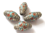 2 Beads -Tibetan beads - Nepal beads - nepalese beads - Gorgeous nepalese brass beads with turquoise inlay - BD237