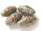 2 Beads -Tibetan beads - Nepal beads - nepalese beads - Gorgeous nepalese brass beads with turquoise inlay - BD237