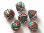 Nepalese brass bead with turquoise inlay - 2 beads - BD234