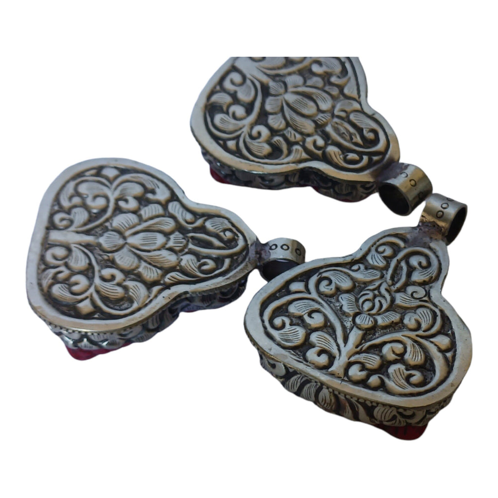 Tibetan Laughing buddha Pendant antiqued silver finish filigree floral work resin pendant handmade Nepal PM124L