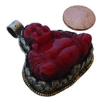Tibetan Laughing buddha Pendant antiqued silver finish filigree floral work resin pendant handmade Nepal PM124L