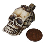 OOAK 1 Pendant - Gorgeous tribal skull skeleton head face recycled cattle bone pendant with floral carving on bail - PB006R