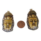 1 Pendant - Large recycled cattle bone Buddha pendant with floral carving on reverse side from Nepal -PB006T