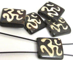 Om Etched Two-Hole Tile shape bone bead, Boho Focal Bead for Jewelry Making - recycled cattle bone connector bead– 1 Bead BD240