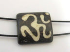 Om Etched Two-Hole Tile shape bone bead, Boho Focal Bead for Jewelry Making - recycled cattle bone connector bead– 1 Bead BD240