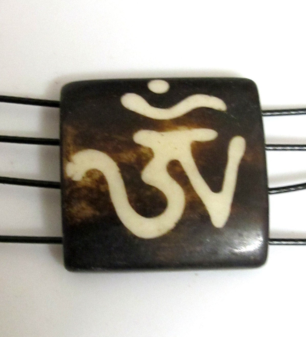 1 Bead - Large Om etched recycled cattle recycled cattle bone tile four hole connector - BD243