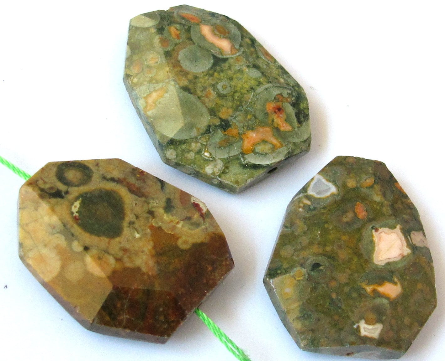Large natural Ryolite gemstone octagon cut pendant bead - 1 bead - GM045