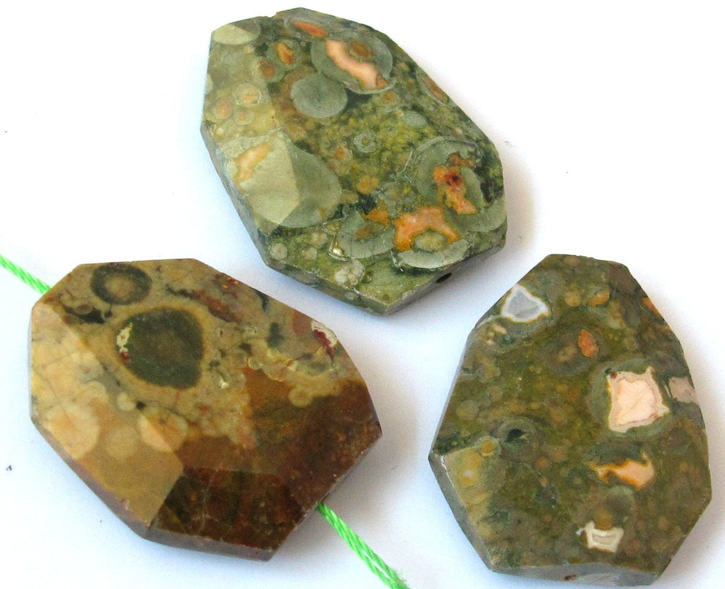 Large natural Ryolite gemstone octagon cut pendant bead - 1 bead - GM045