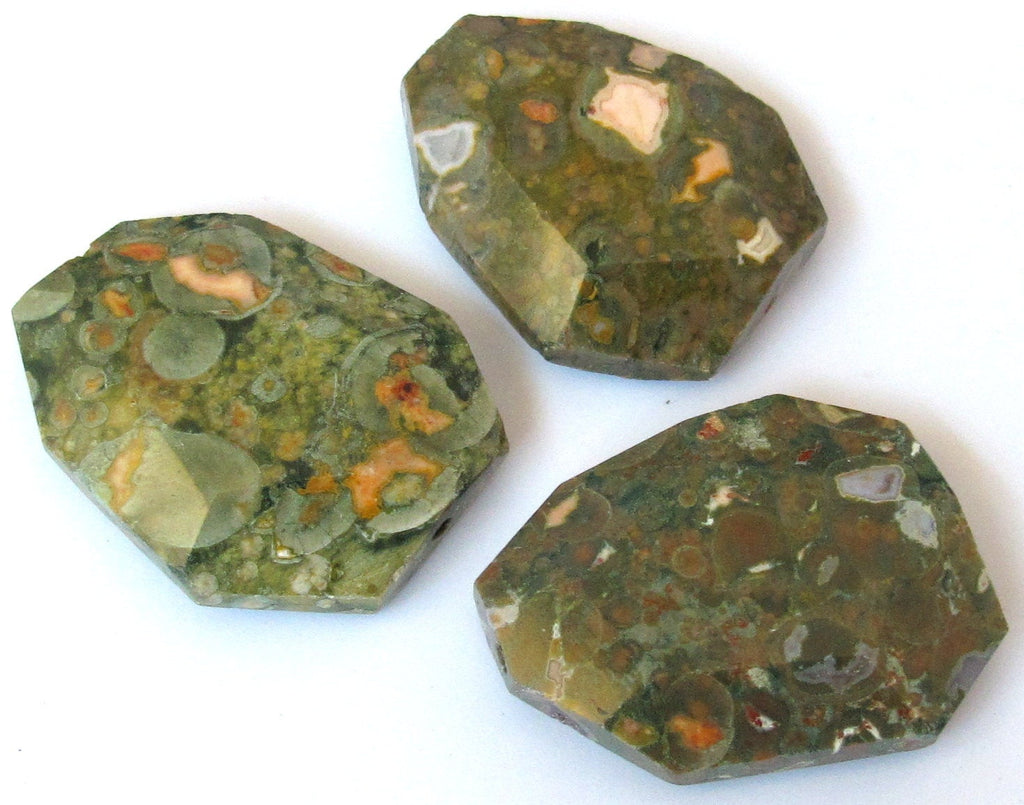 Large natural Ryolite gemstone octagon cut pendant bead - 1 bead - GM045