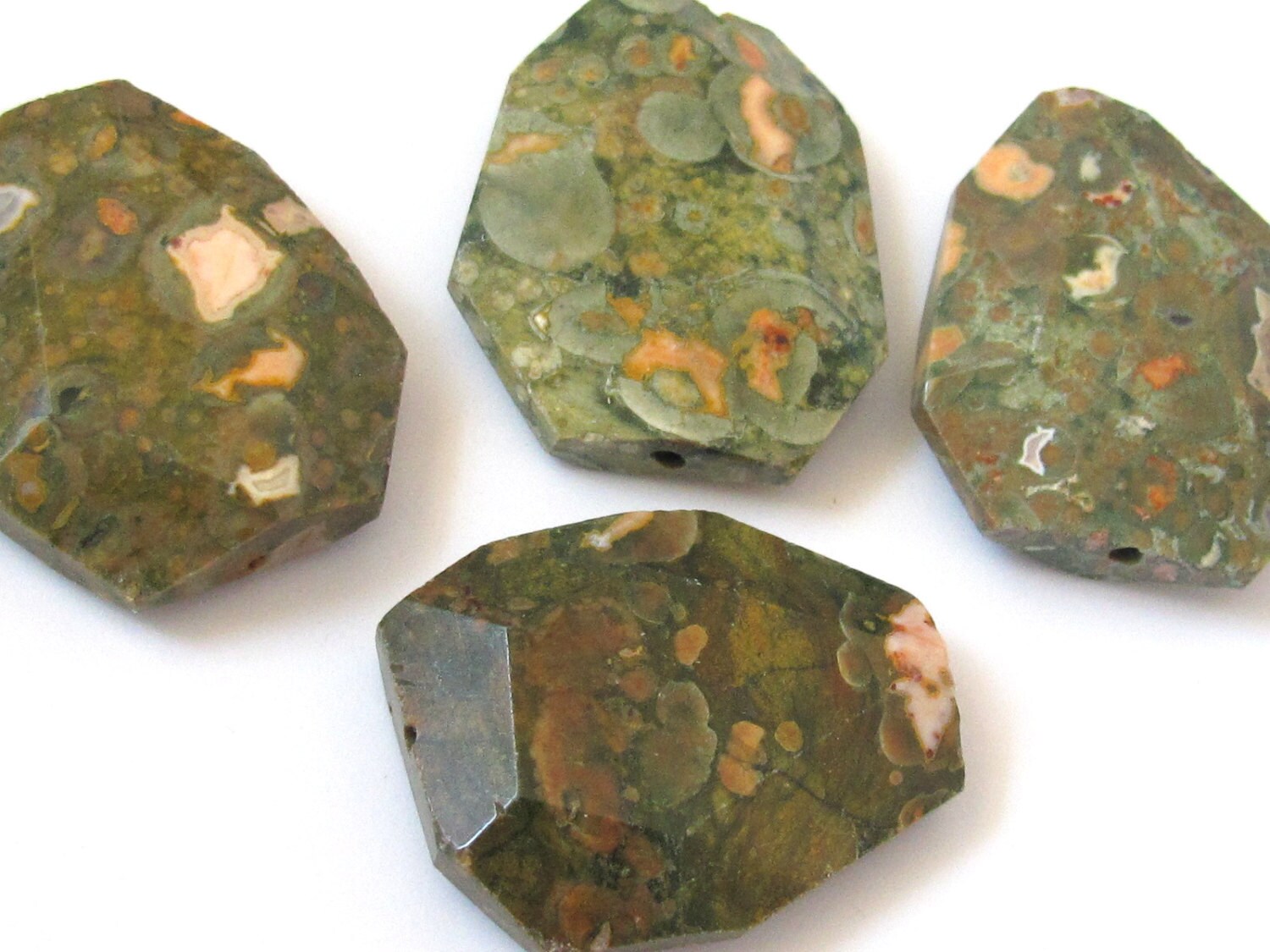 Large natural Ryolite gemstone octagon cut pendant bead - 1 bead - GM045