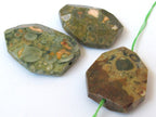 Large natural Ryolite gemstone octagon cut pendant bead - 1 bead - GM045