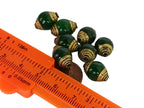 4 Beads - Tibetan Brass capped dyed green jade beads from Nepal 9 - 10 mm x 13- 14mm - BD473C