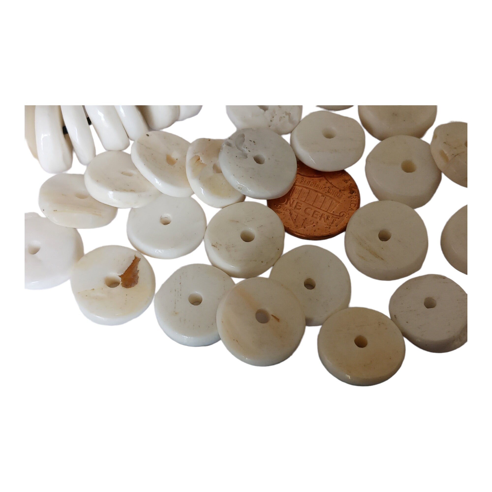 10 Beads - Tibetan Nepal Ethnic Naga conch shell flat disc beads 15-16 mm size - CH080