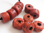 4 Beads - Nepal beads Thick large rondelle large nepalese sherpa coral glass beads - BD253A