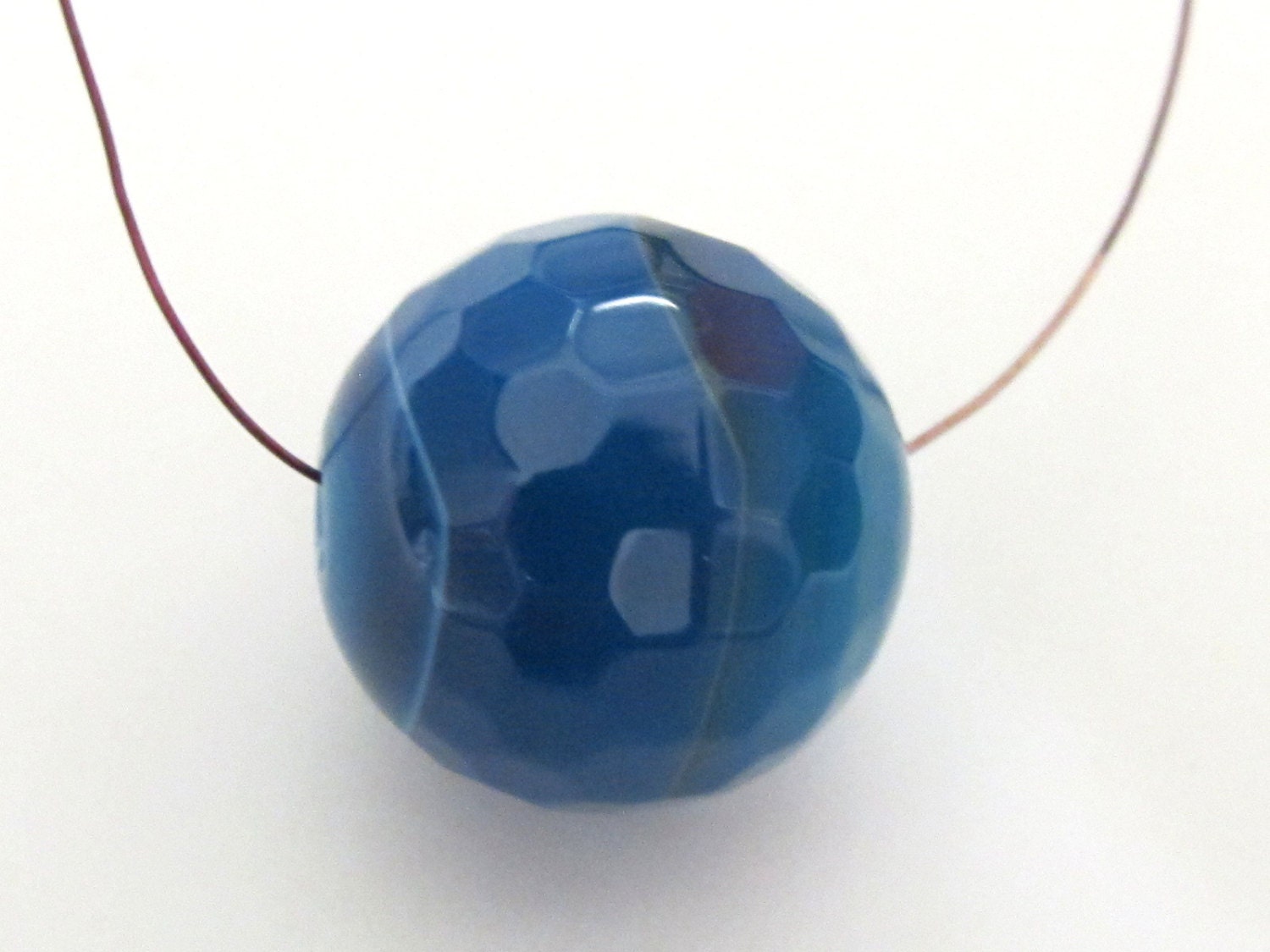 2 BEADS-Large 20 mm wide Blue white grey striped agate hex cut faceted bead - GM059