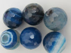 2 BEADS-Large 20 mm wide Blue white grey striped agate hex cut faceted bead - GM059