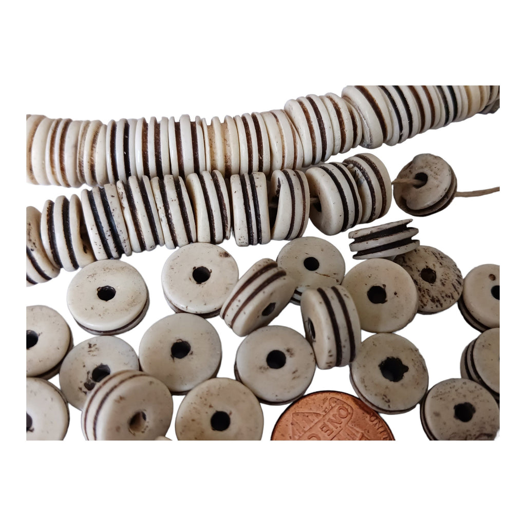 10 Beads - Small old Ethnic Naga natural conch shell grooved rondelle disc beads 11-12 mm wide x 5-6 mm size - CH072A