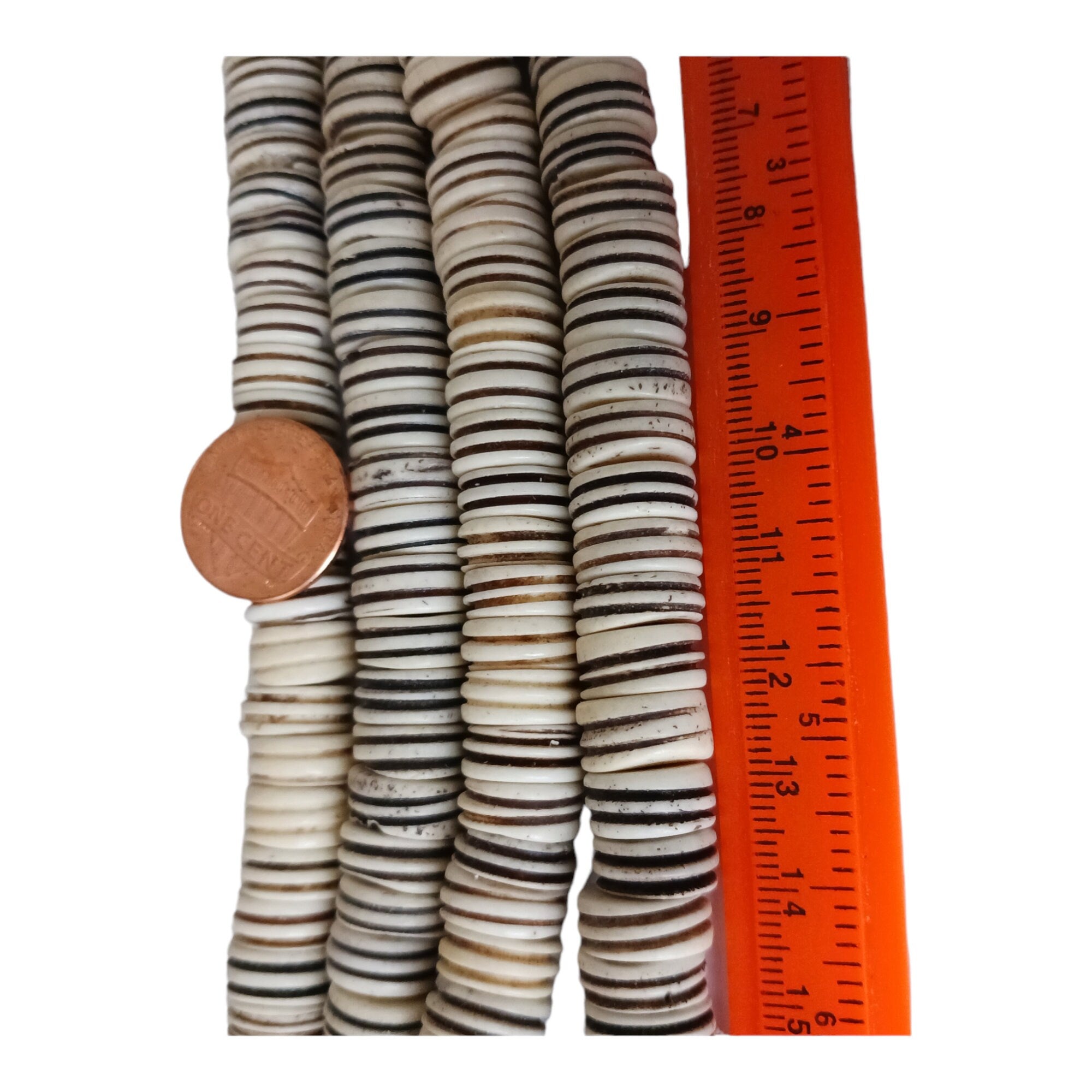 10 Beads - Small old Ethnic Naga natural conch shell grooved rondelle disc beads 11-12 mm wide x 5-6 mm size - CH072A