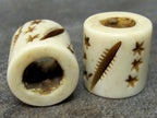 2 Beads -Carved stars meteor design large Size carved barrel shape bone focal pendant beads - BD260