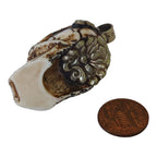 OOAK 1 Pendant - Gorgeous tribal skull skeleton head face recycled cattle bone pendant with floral carving on bail - PB006R