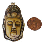 1 Pendant - Large recycled cattle bone Buddha pendant with floral carving on reverse side from Nepal -PB006T