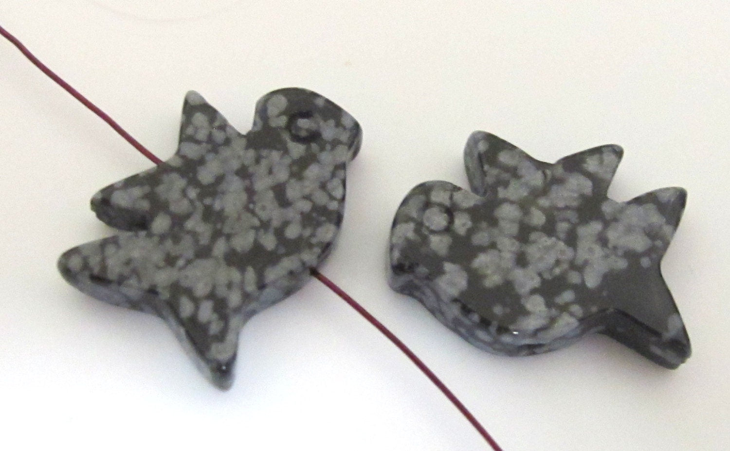 Carved Jasper bird gemstone beads - GM061 - 2 beads