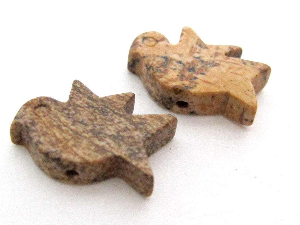 Carved Jasper bird gemstone beads - GM071- 2 beads