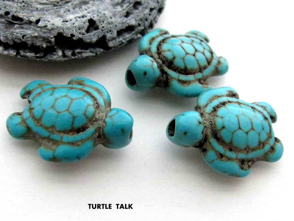 2 Beads-Howlite turquoise Carved Turtle charm beads - GM068