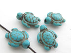 2 Beads-Howlite turquoise Carved Turtle charm beads - GM068