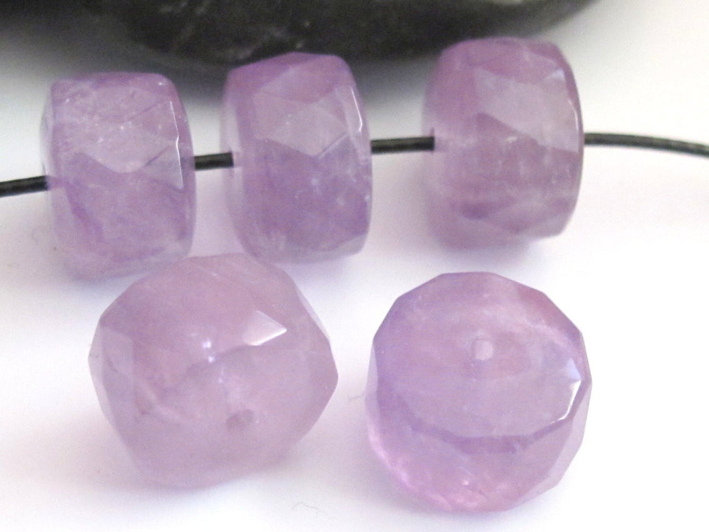 Micro faceted thick rondelle shape amethyst quartz gemstone beads - 2 beads - GM069